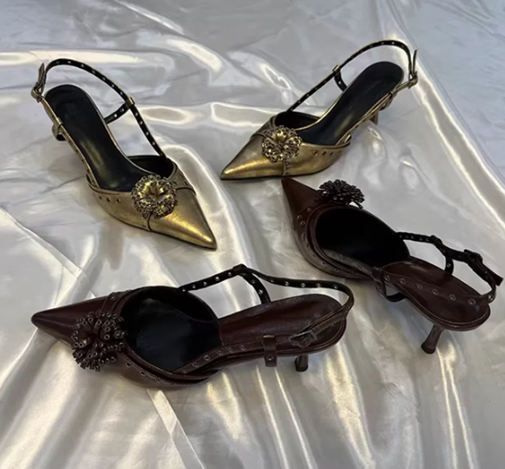 Elegant Gold Metallic Pointed Heels