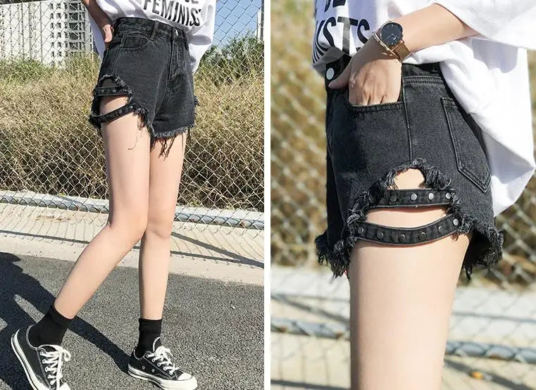 Relaxed Fit High Waisted Denim Shorts With Tassel Accents For Women