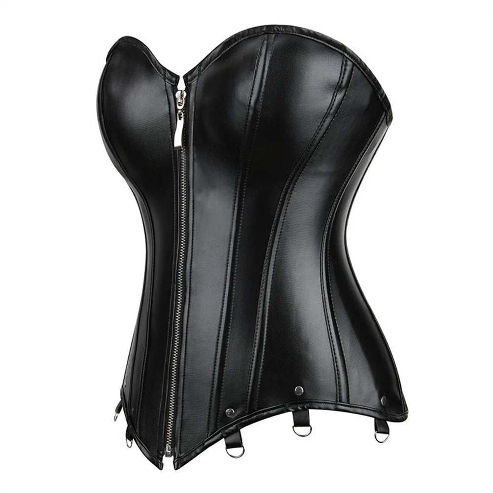 Steampunk Faux Leather Overbust Corset With Zipper for Women