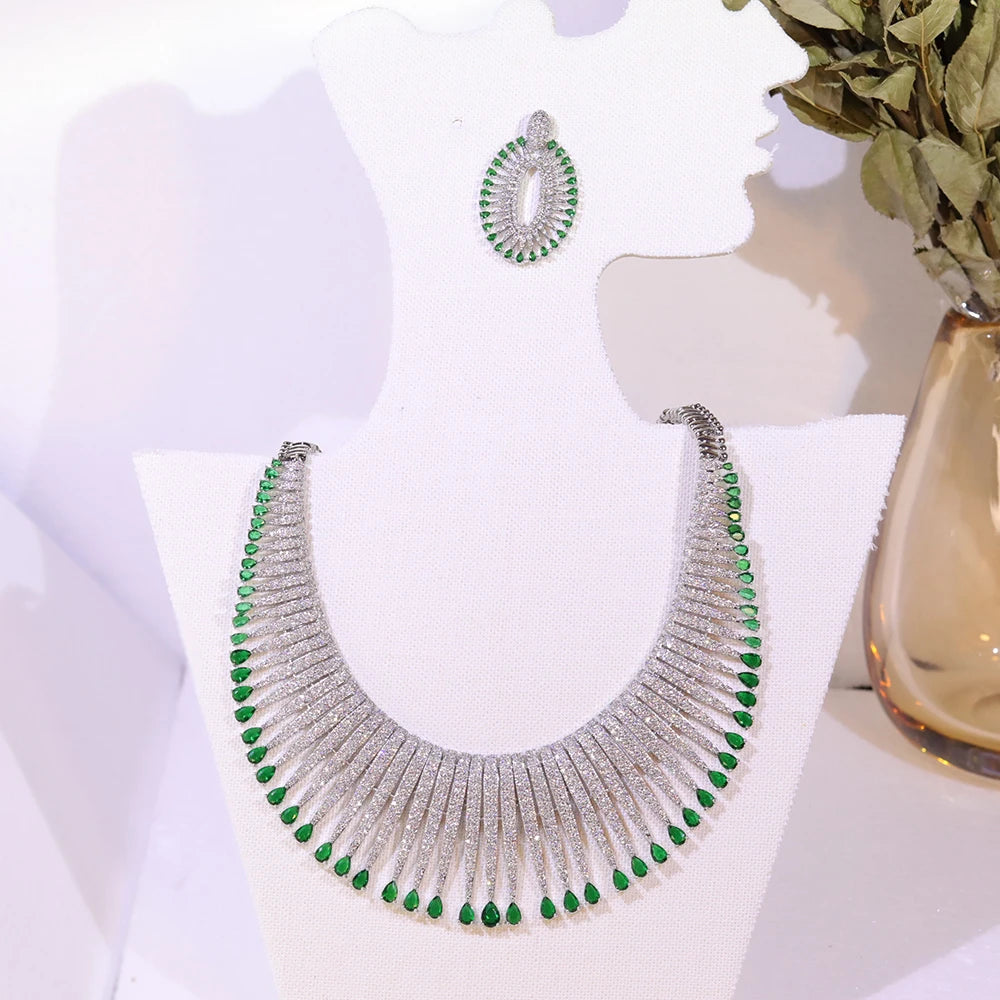 Brilliant Elegant Cubic Zirconia Necklace And Earring Set For Women