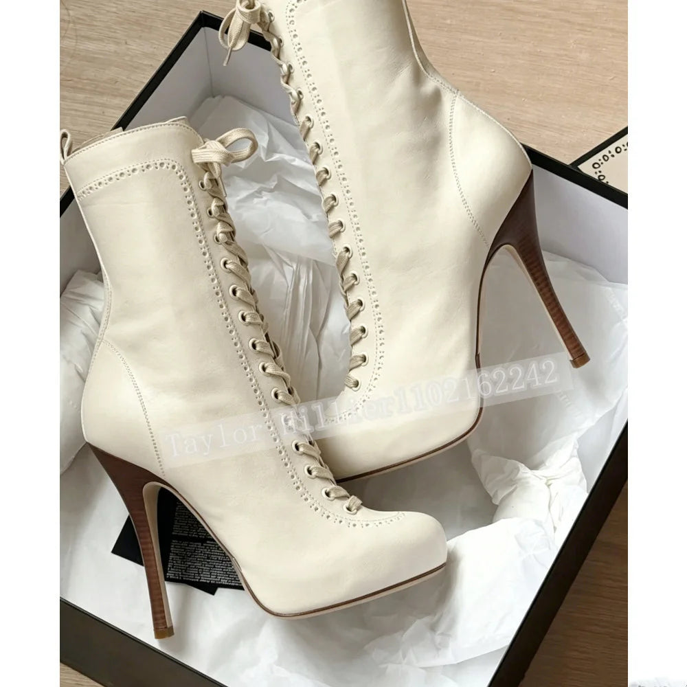 Retro Lace Up Platform Stiletto Ankle Boots for Women