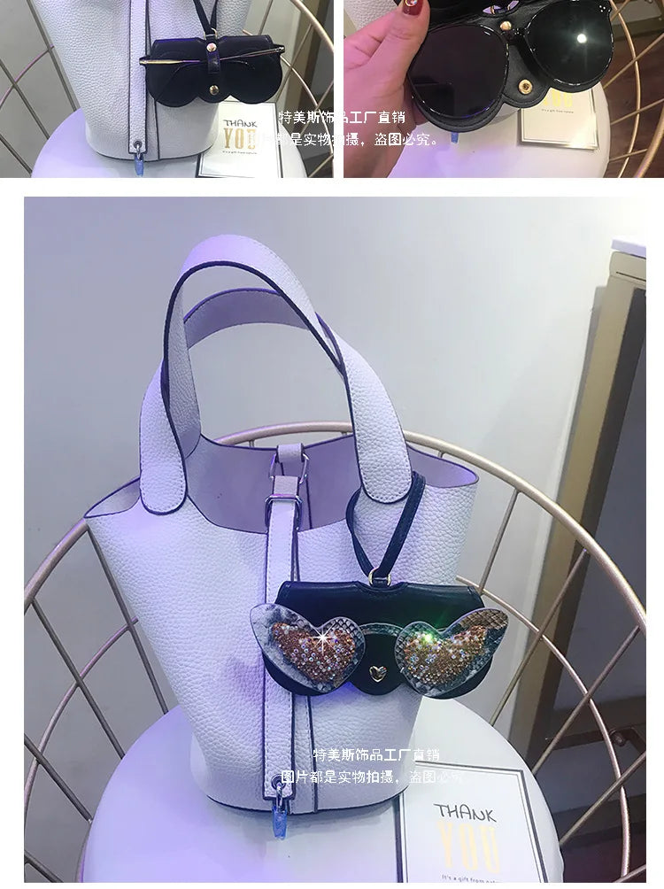 Diamonds cute glasses clip ins fashion sunglasses bag portable sunglasses case protective cover bag bag hanging jewelry