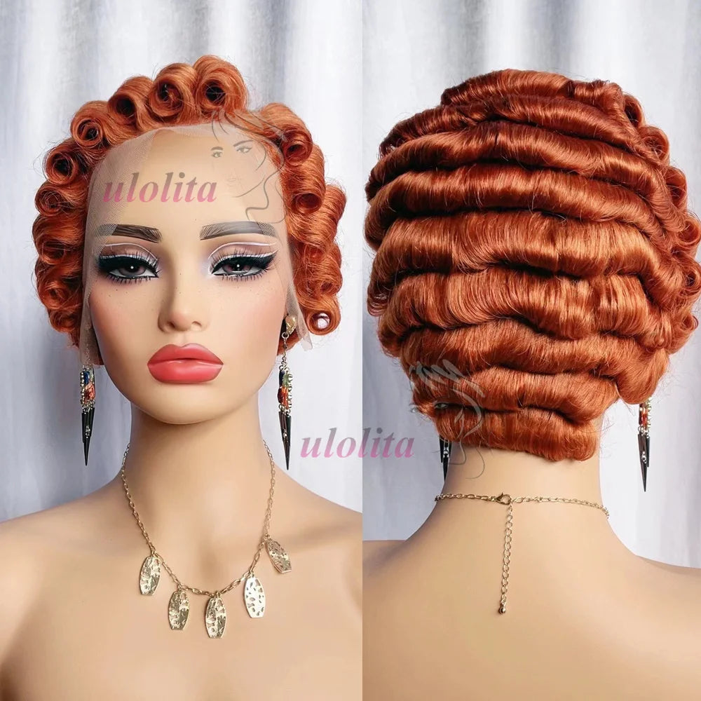 Pixie Cut Short Curly Lace Front Human Hair Wig for Women