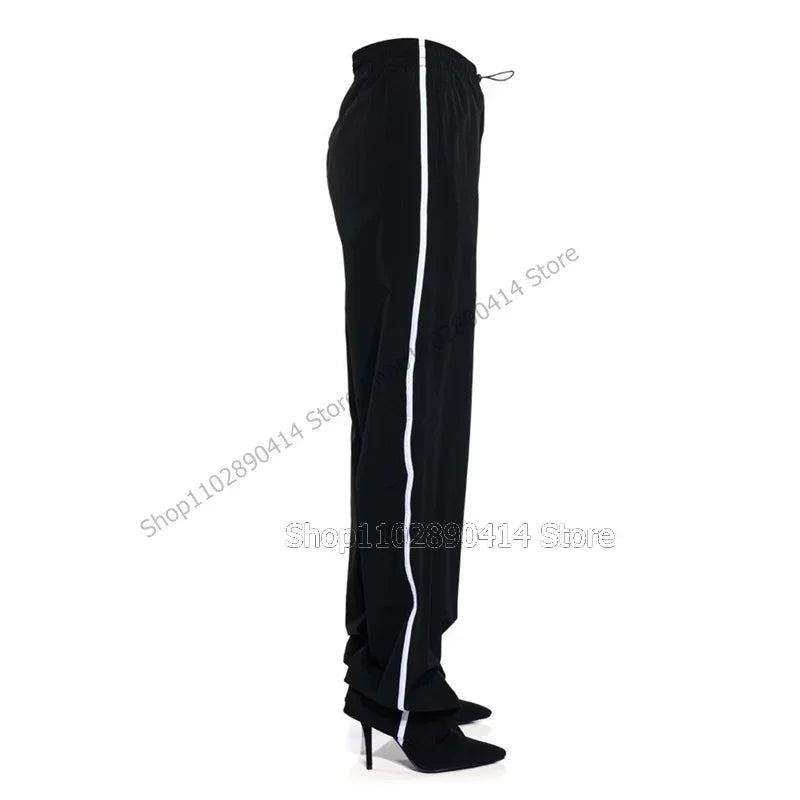 Multi Color Striped Pointed Toe High Stiletto Pant Boots For Women
