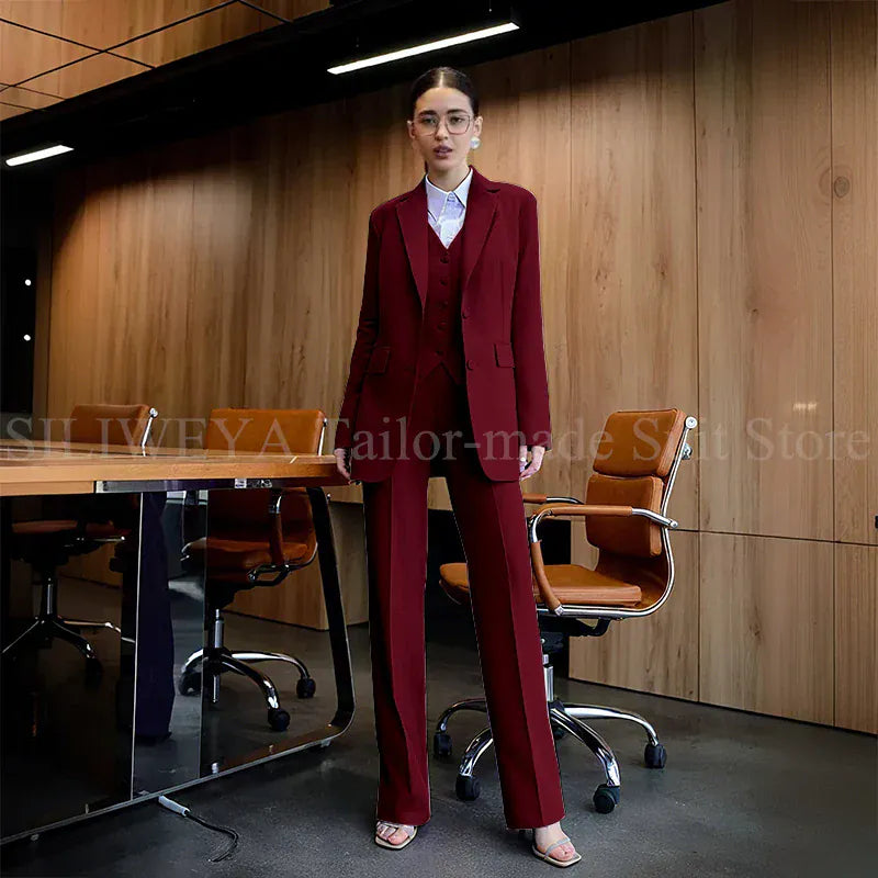 Luxury Purple Blue Women's Kit Suits 3 Piece Jacket Pants Vest Notch Lapel Female Clothing Slim Fit Smart Office Lady's Sets