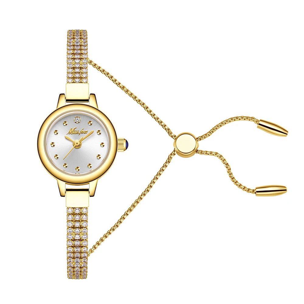 Small Watch For Women Adjustable Diamond Bracelet Simple Stylish Ladies Quartz Watches Gold Mini Dial Party Dress Wristwatch New