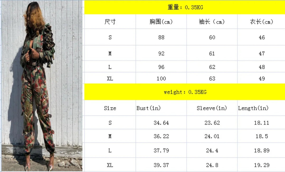Cascading Ruffled Camouflage Crop Jacket for Women