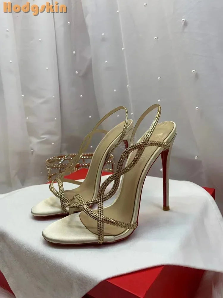 Crystal Strappy Thin Stiletto Heel Sandals for Women