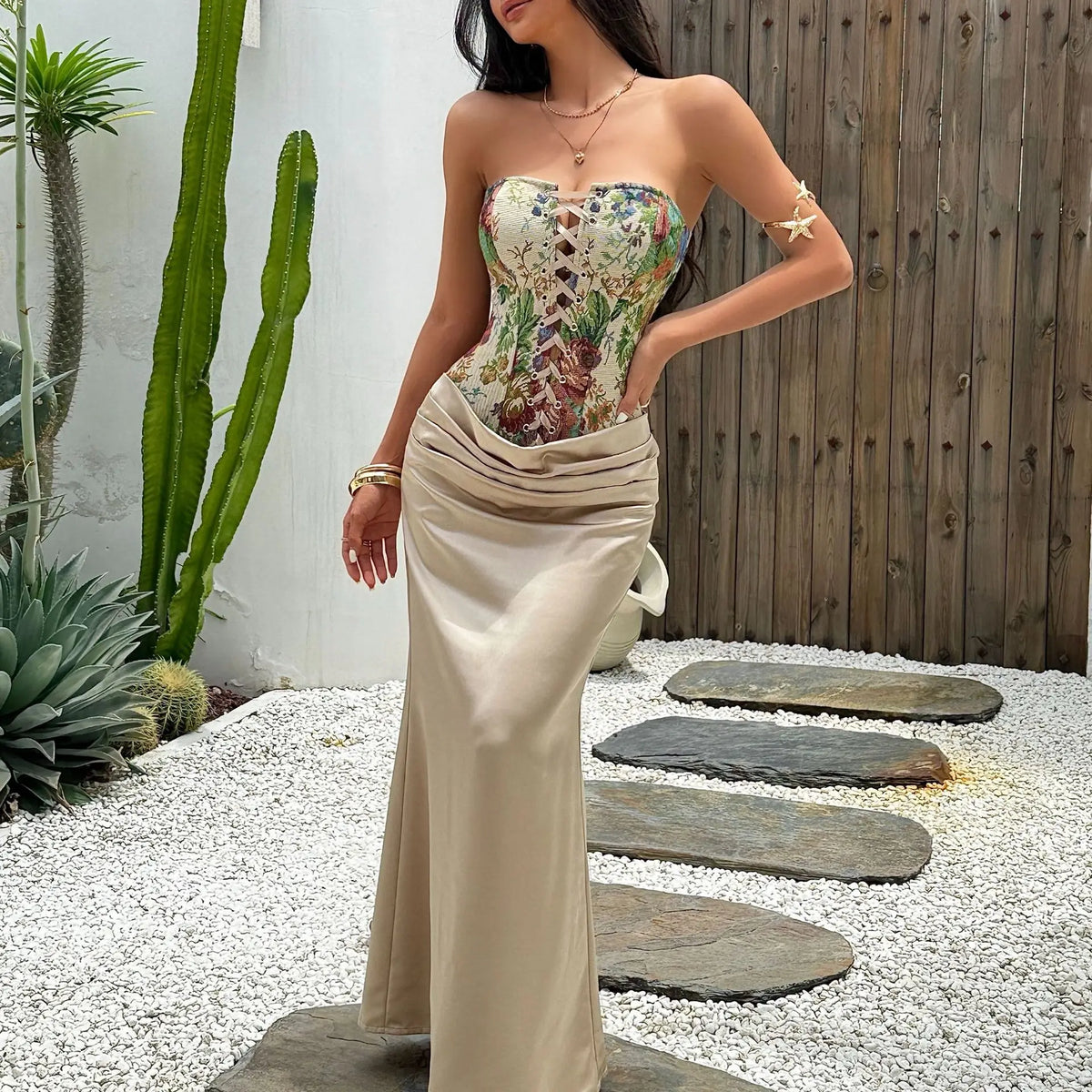 Elegant Strapless African Dashiki Maxi Dress for Women