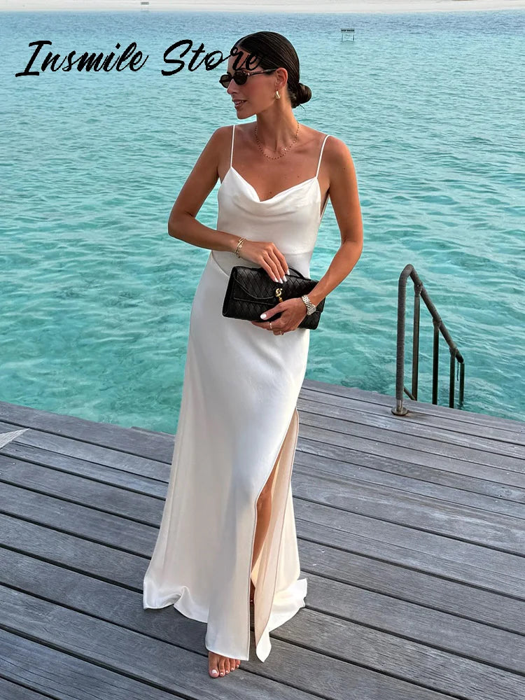 Sophisticated Backless Satin Evening Dress for Women