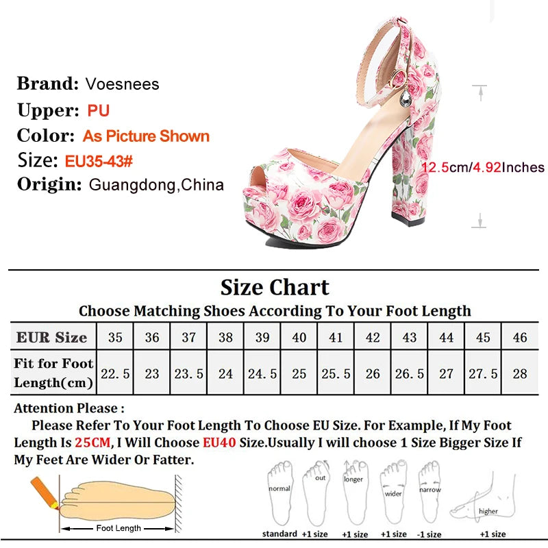 Platform Pink Print Summer High Heel Sandals for Women