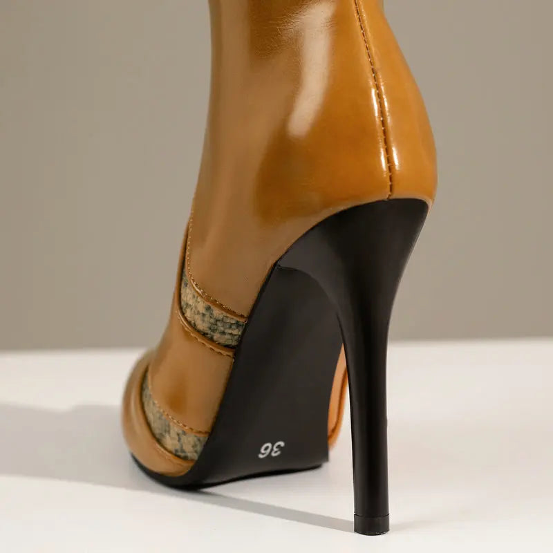 Pointed Toe PU Leather Stiletto Ankle Boots for Women