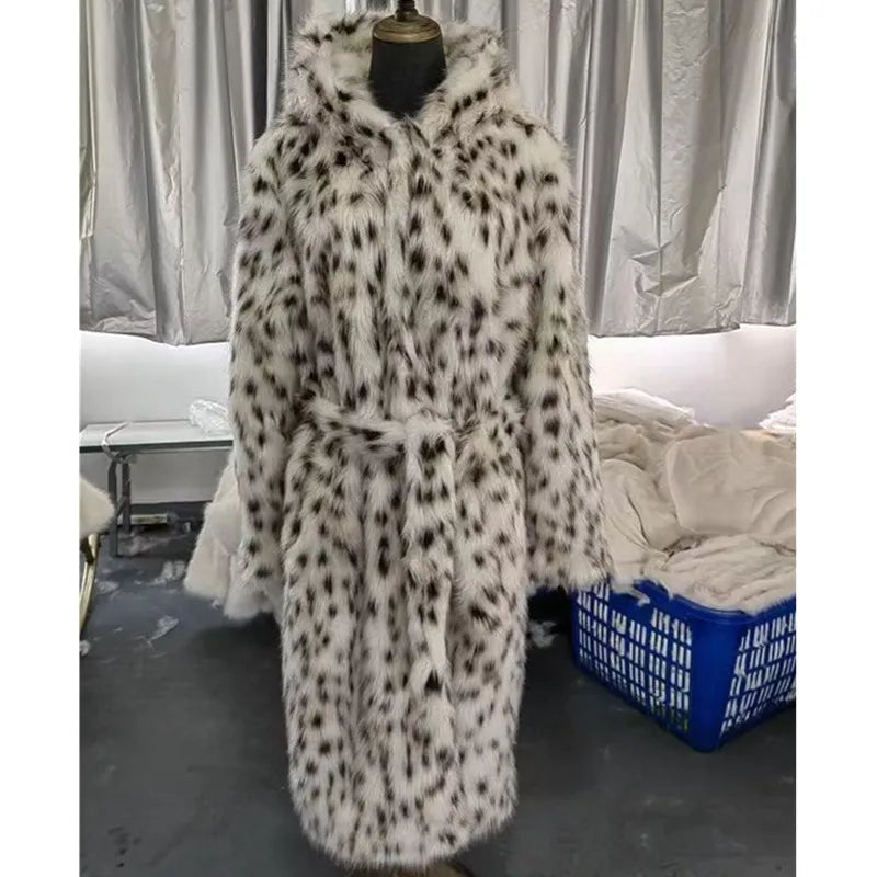 Faux Mink Fur Coats for Women,Hooded Jackets,Leopard Print Overcoat,Female Clothes,Thicken Warm,Luxury,Winter,New,2026