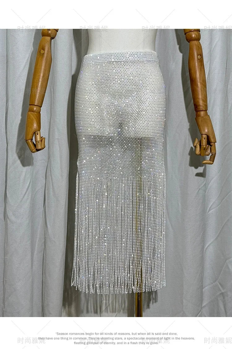 Women's Clothes High Waist Skirt Winter 2025 Early Autumn New Socialite Light Luxury Heavy Embroidery Sequins Tassel Midi Skirts