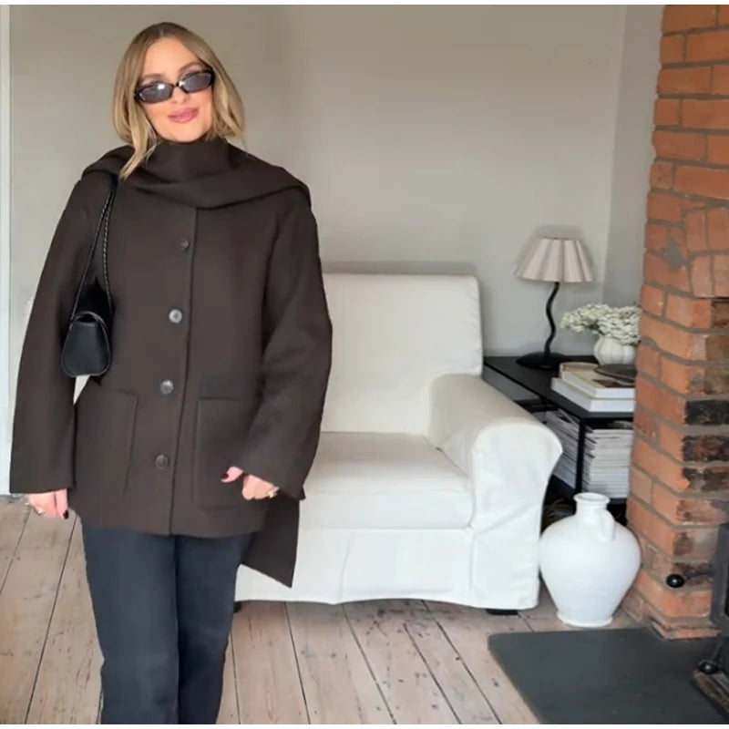 Classic Long Trench Coat With Detachable Scarf for Women