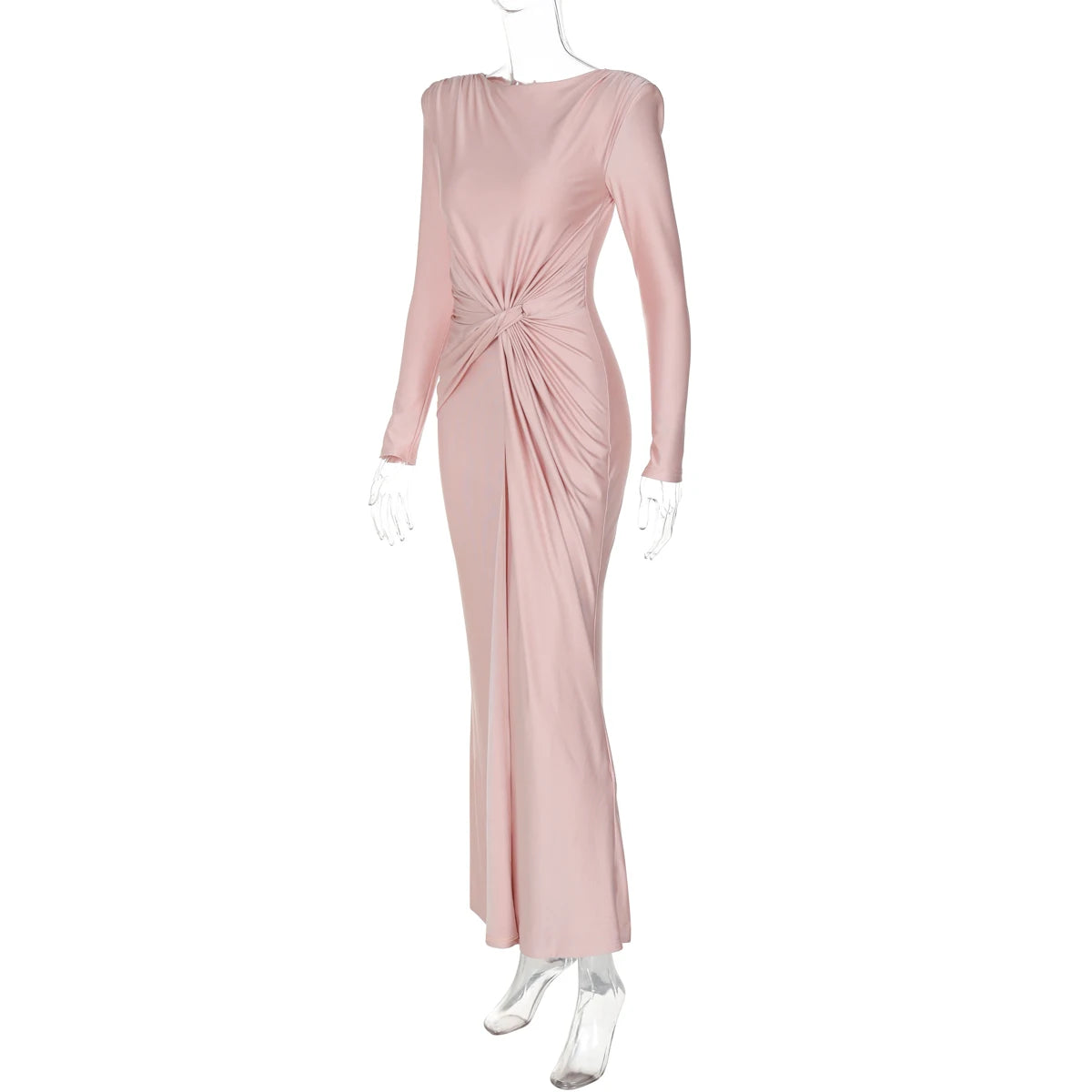 Elegant Ruched Long Sleeve Pleated Maxi Dress for Women