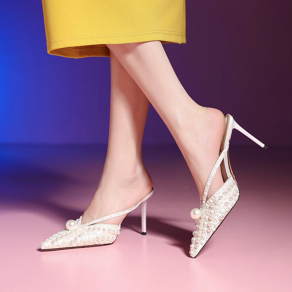 Elegant Silk Heeled Sandals With Bead Straps for Women