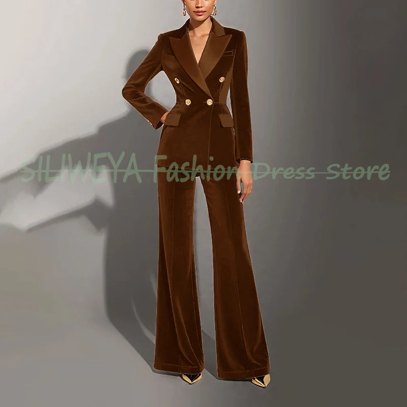 Double Breasted Velvet Suit Set