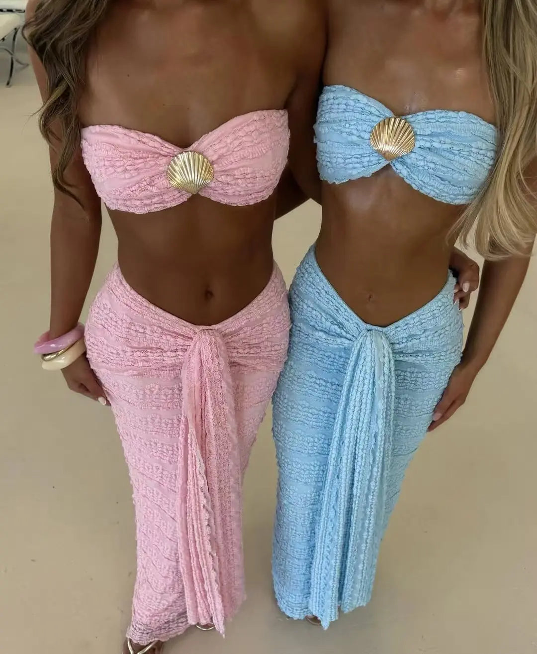 Lace Detail Strapless Two Piece Swim Set for Women