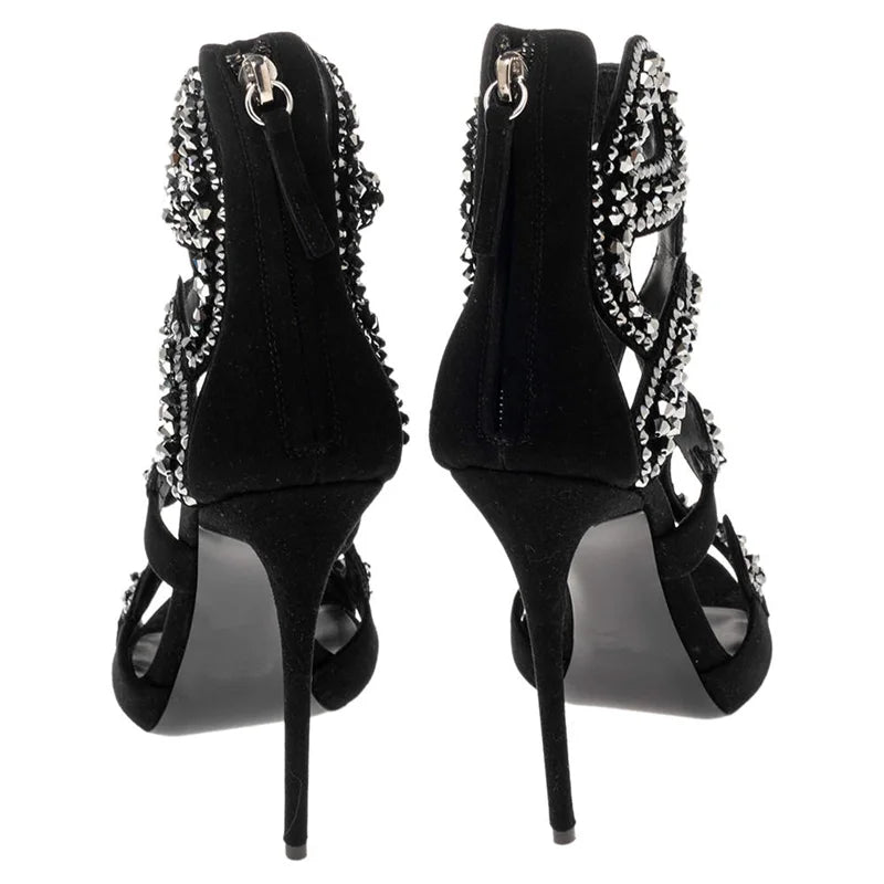 Crystal Embellished Stiletto Sandals With Zipper for Women