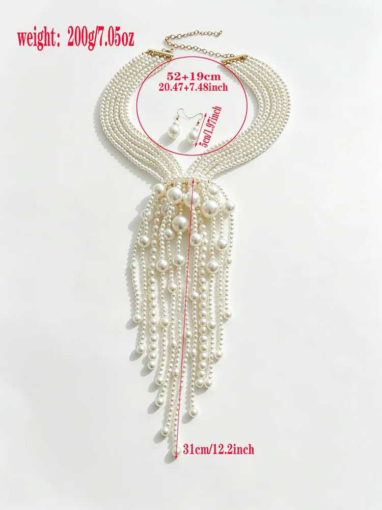 Elegant Layered Imitation Pearl Tassel Necklace for Women