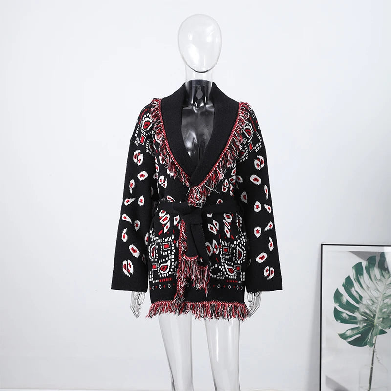 Casual Tassel Knit Open Front Long Cardigan for Women