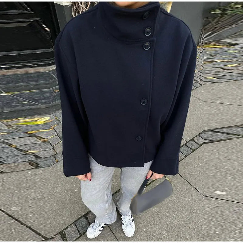 Casual Woolen Stand Collar Autumn Winter Coat for Women