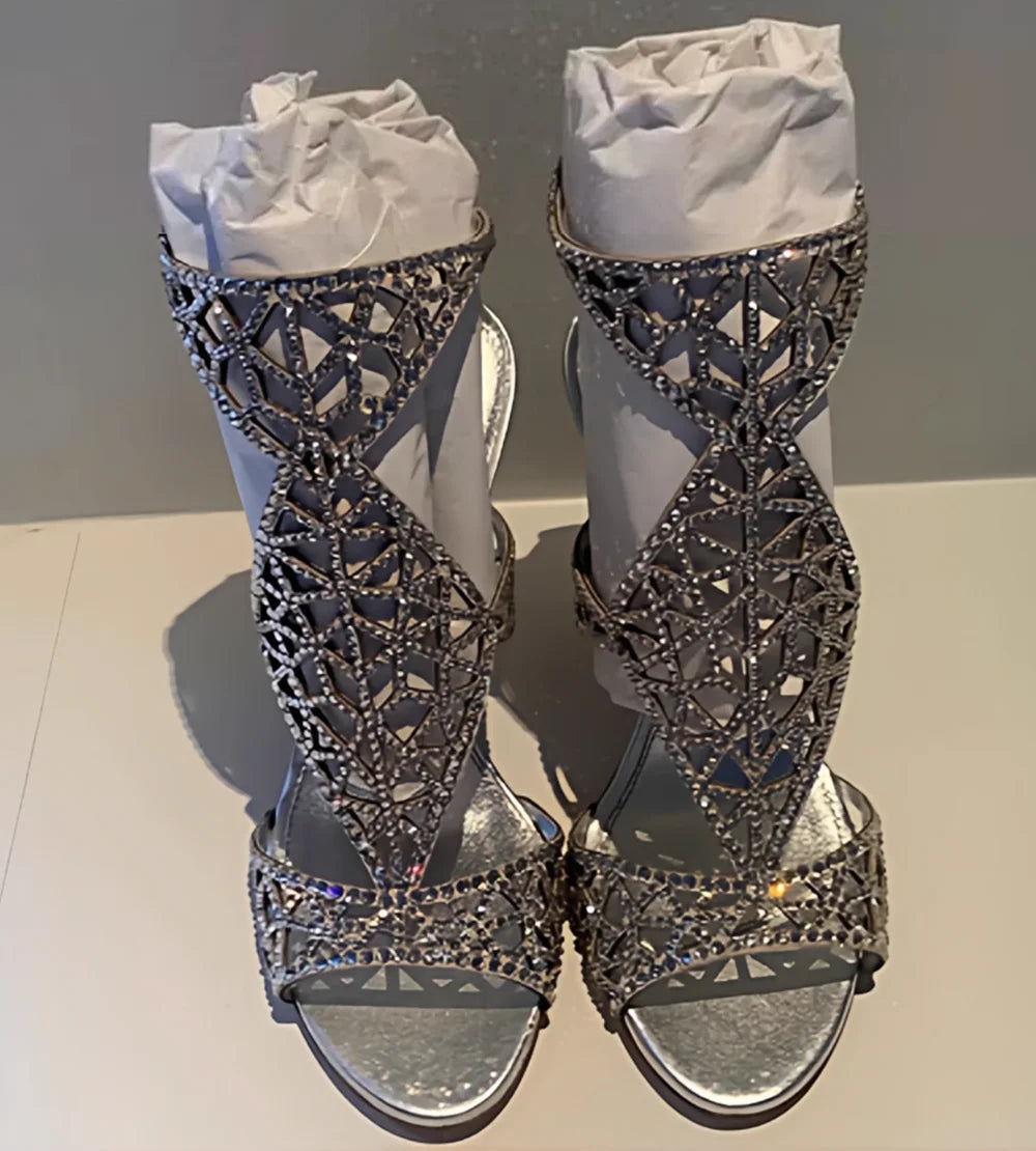 Rose Gold Crystal Stiletto Sandals
