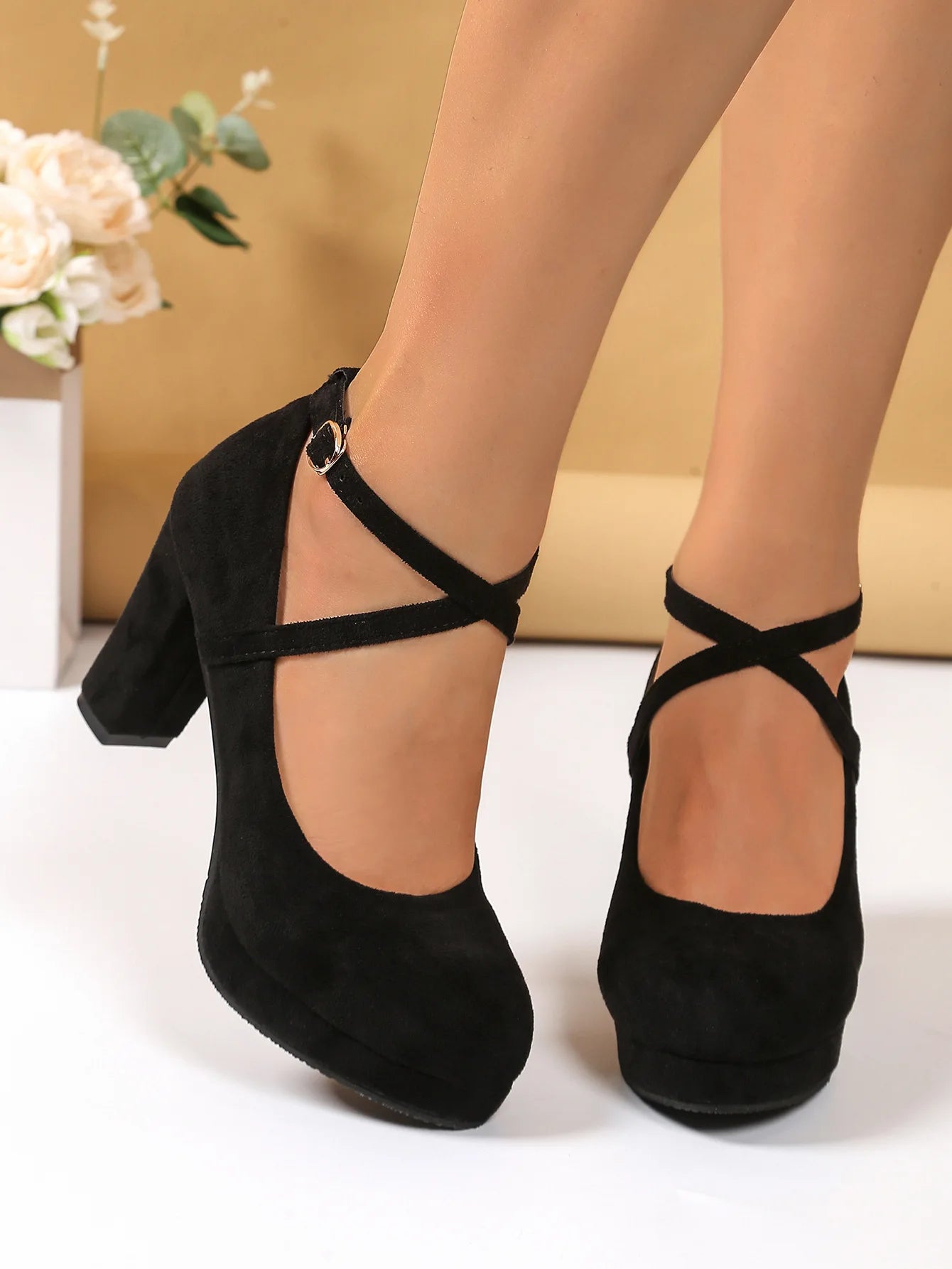 Square Heel Mary Jane Pump With Buckle