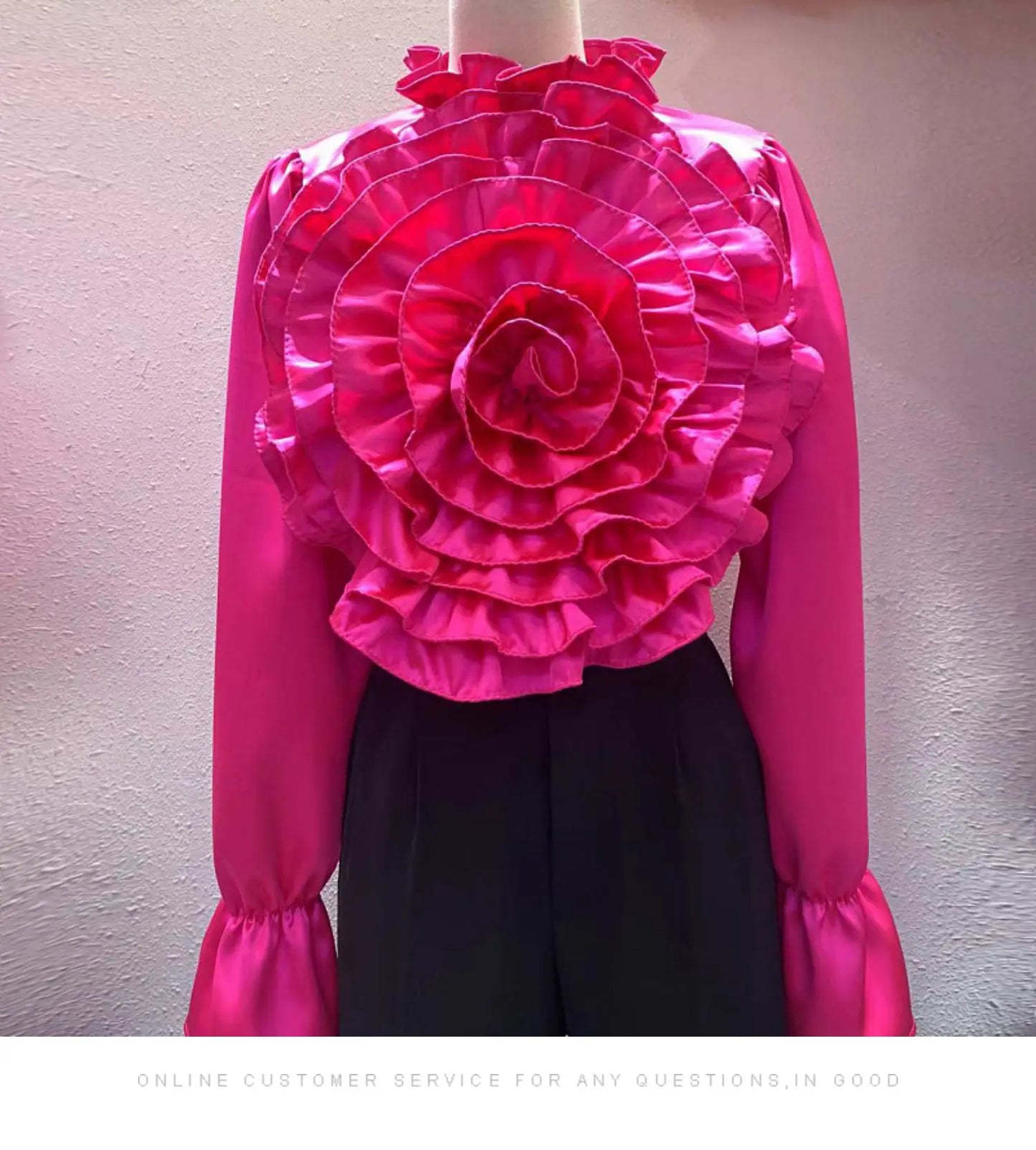 Light Luxury Socialite Style High-Grade Three-Dimensional Flower Solid Color Shirt 2024 Spring New Fashion All-Match Silk Blouse