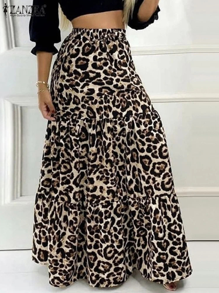 Leopard Print Maxi Skirt With Ruffle Detail