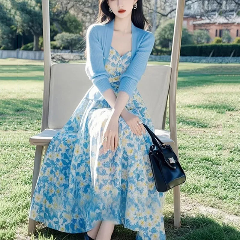 Two Piece Floral Knit Cardigan Set