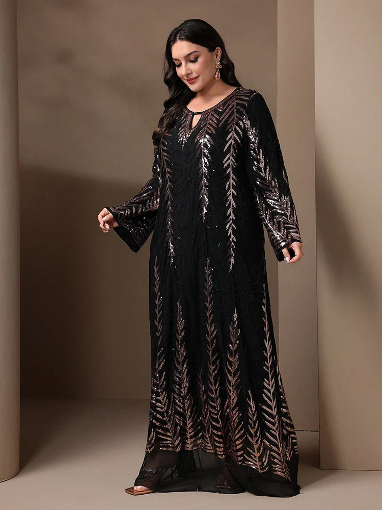 GIGI MABEL Plus Size Women's Elegant Sparkly Abayas Long Dress 2024 Spring Luxury Elegant Sequin Formal Party Evening Dresses
