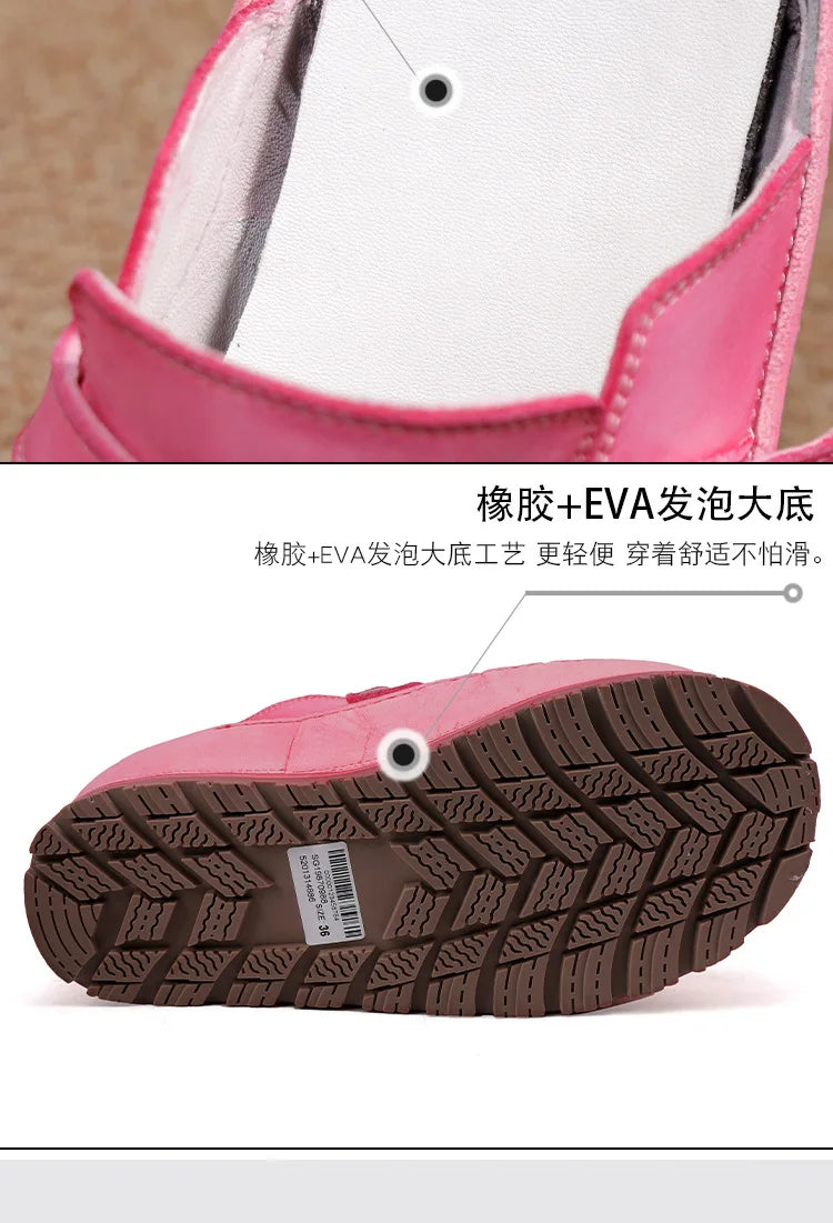 Hand Drawn Leather Platform Slippers with Round Toe for Women
