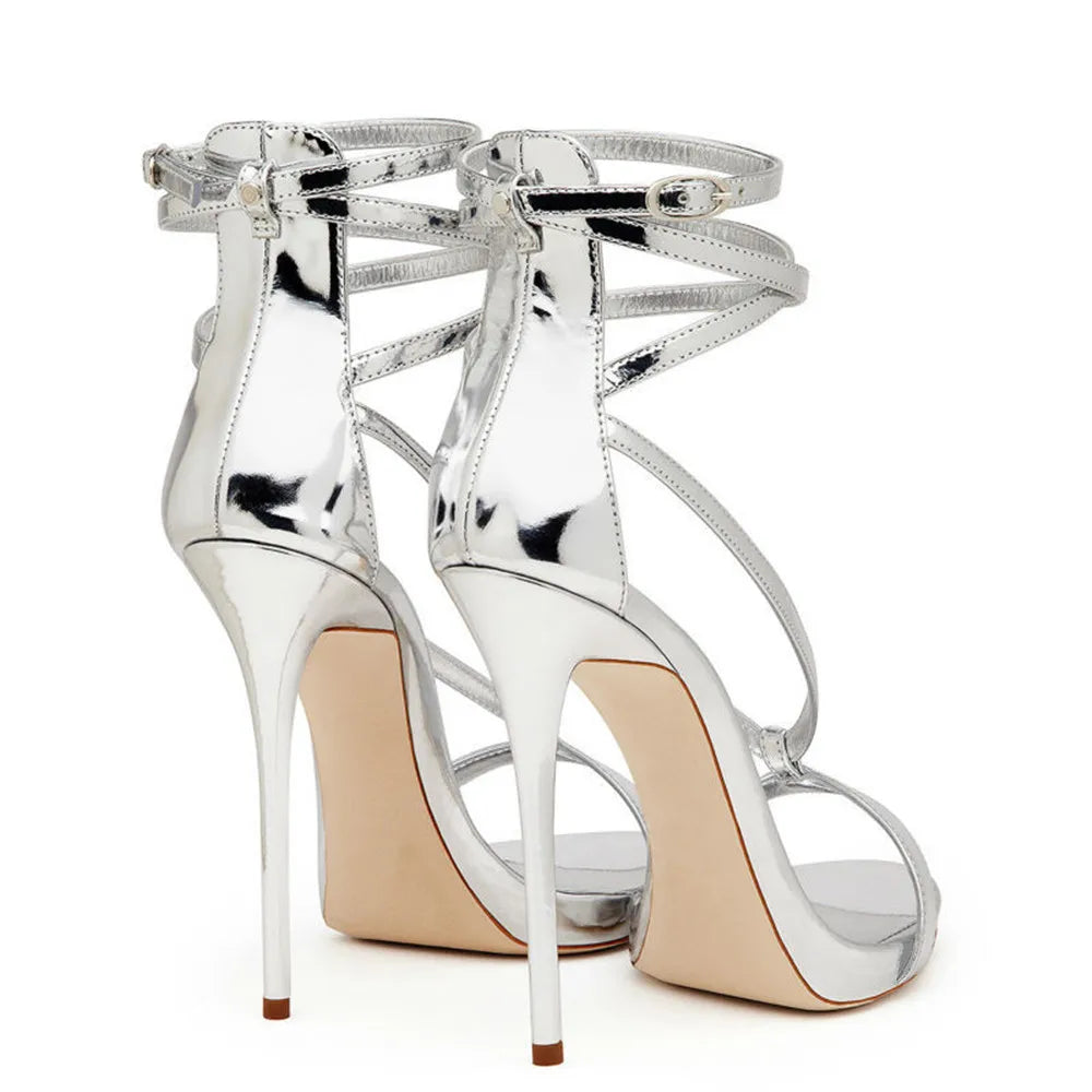 Rhinestone Patent Leather Thin High Heels for Women
