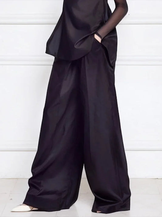 Beautyblue Women Loose Trousers Black Wide Leg Pants 2025 Fashion Spring Pocket Solid Color Casual Floor Mopping Bottoms Female