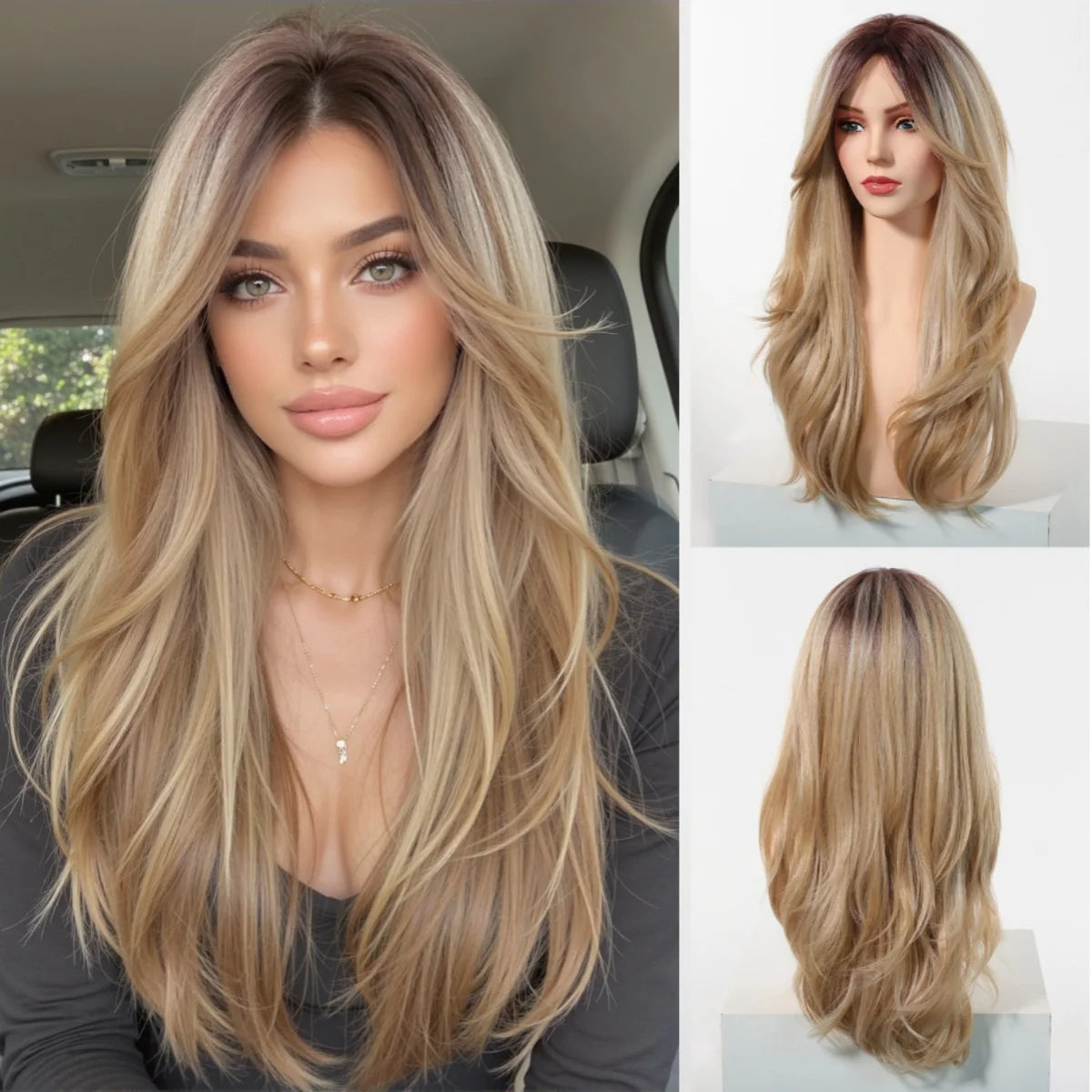 Long Wavy Grey And White Highlight Synthetic Wig for Women