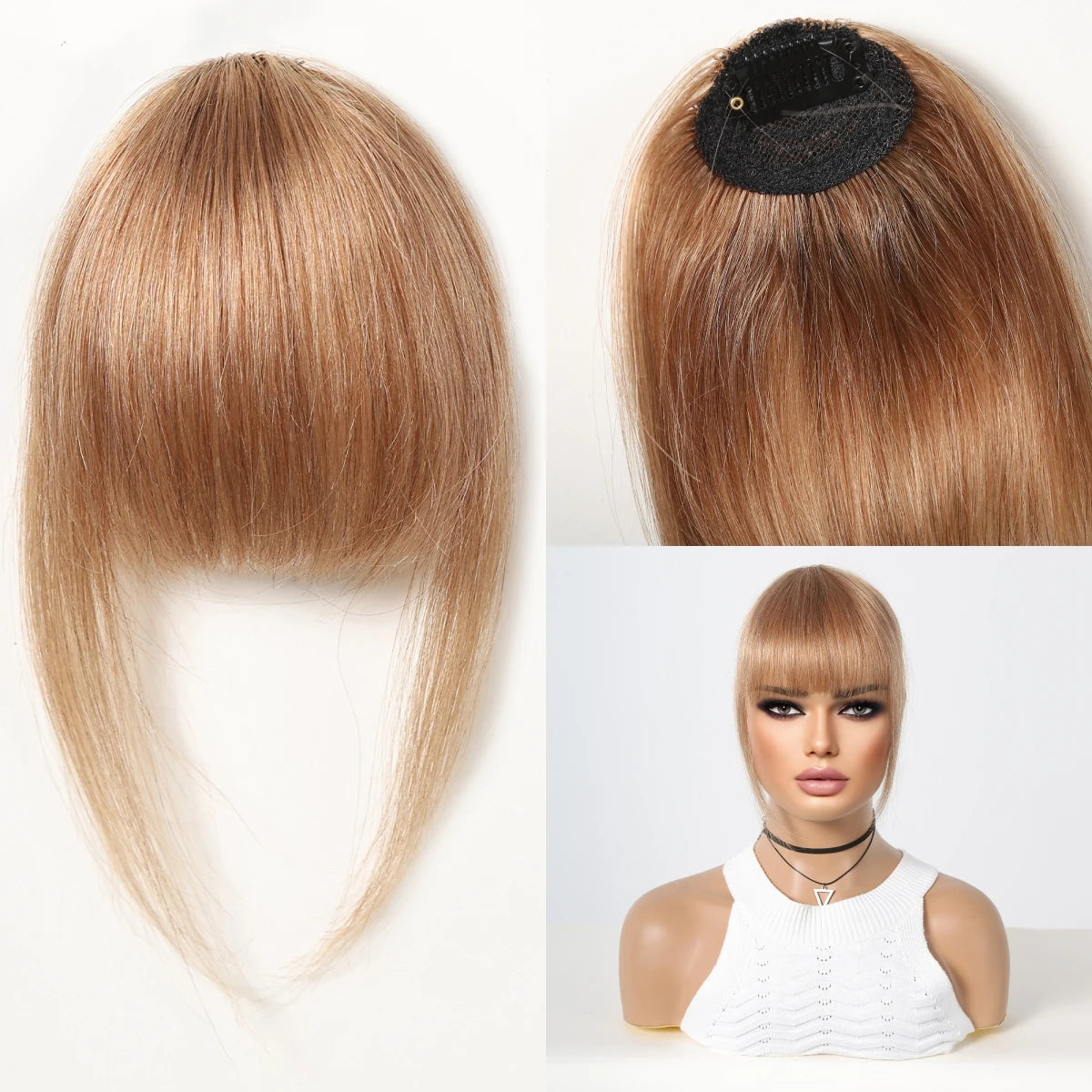 Natural Brown Remy Hair Clip In Bangs With Temples For Women