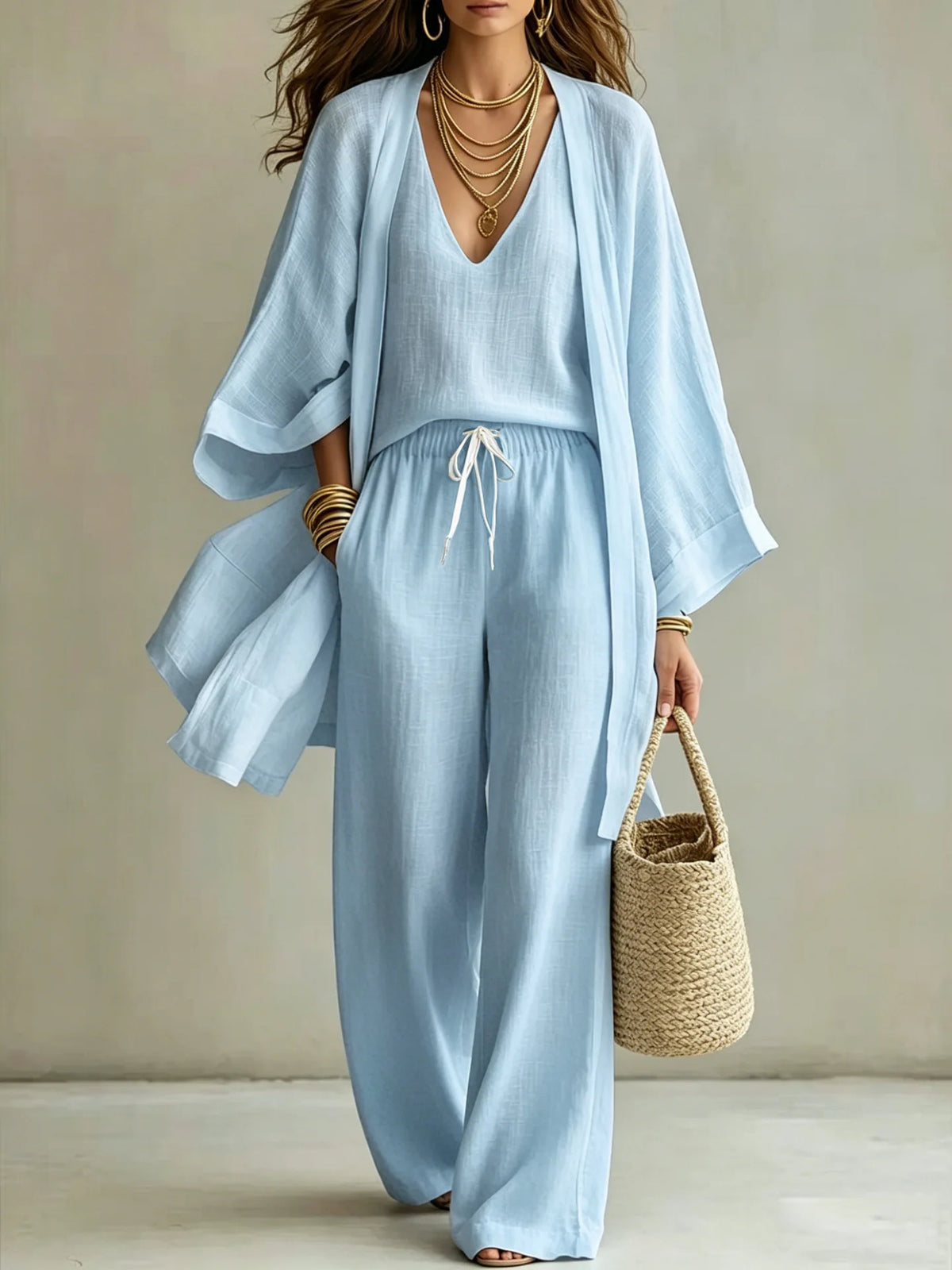 Loose Fit Three Piece Knit Beach Outfit Set for Women