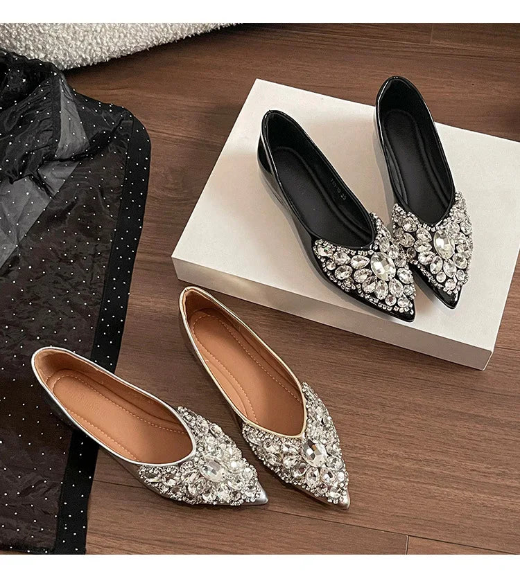 Elegant Patent Leather Rhinestone Ballet Flats for Women