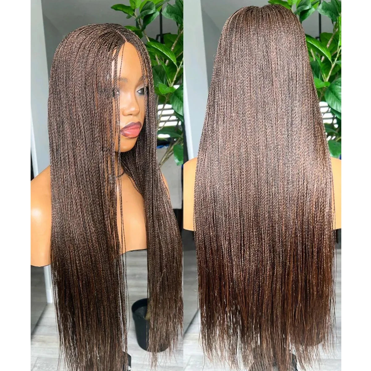 28inch Chestnut Brown Micro Twist Color Mix Wig with 5x5 HD Lace Closure Glueless Natural Look Braiding Lace Wig for Women