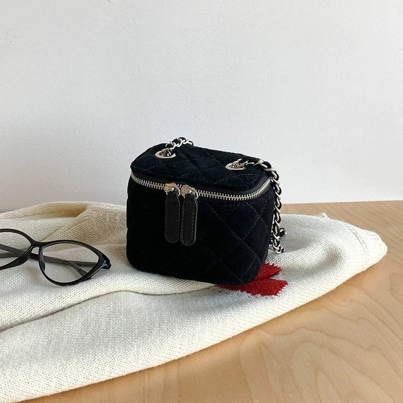 Mini Denim Crossbody Bag with Chain Strap for Women