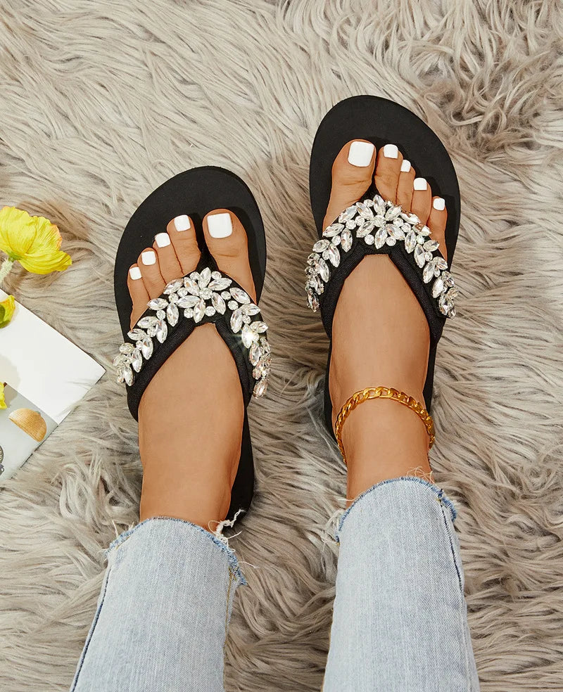 Crystal Accent Clip Toe Casual Summer Sandals For Women