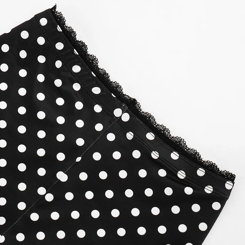 Polka Dot Lace Edge Stretchy Moto Biker Shorts for Women