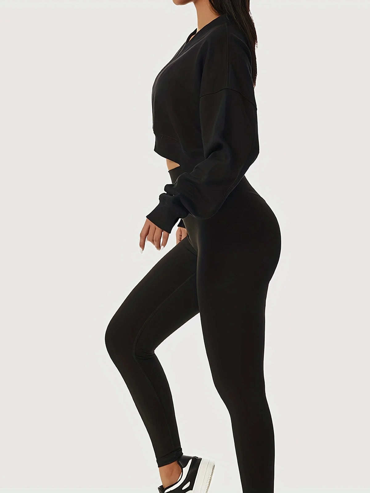 Casual Cropped V Neck Long Sleeve Sweatshirt for Women