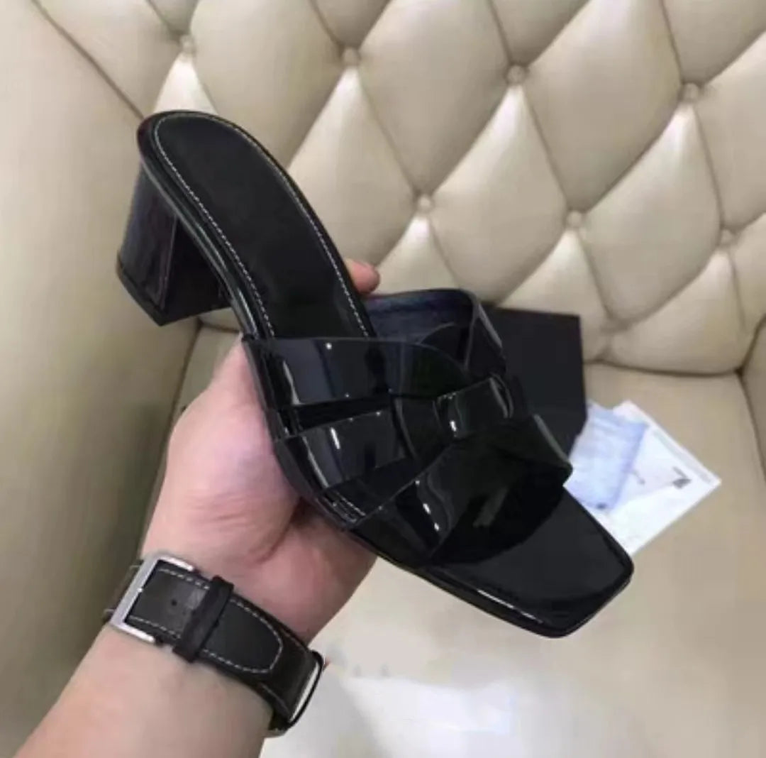 Knitted Square Heel Sandals With Slip On Soft Eva Insole Comfortable For Women