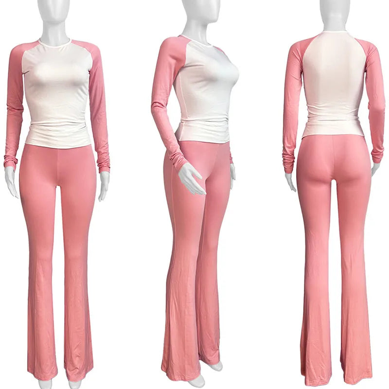 Sporty Casual Tracksuit Sets Womens Clothing 2 Pieces Set Active Wear Long Sleeve Top and Flare Pants Joggers Workout Sweatsuits