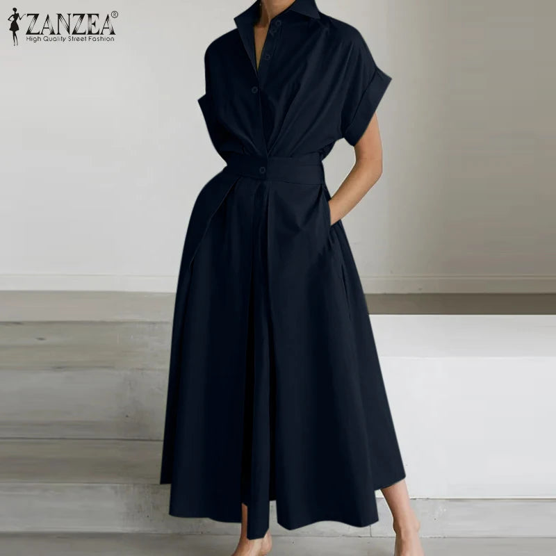 Collared Button Front Maxi Shirt Dress