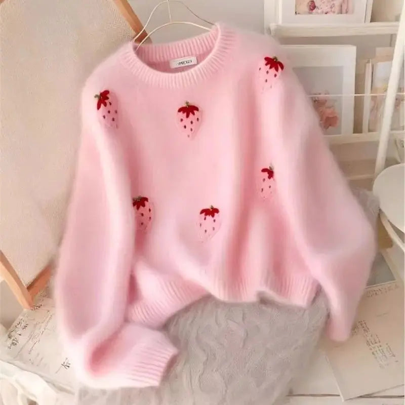 Pink Embroidered Mink Cashmere Sweater