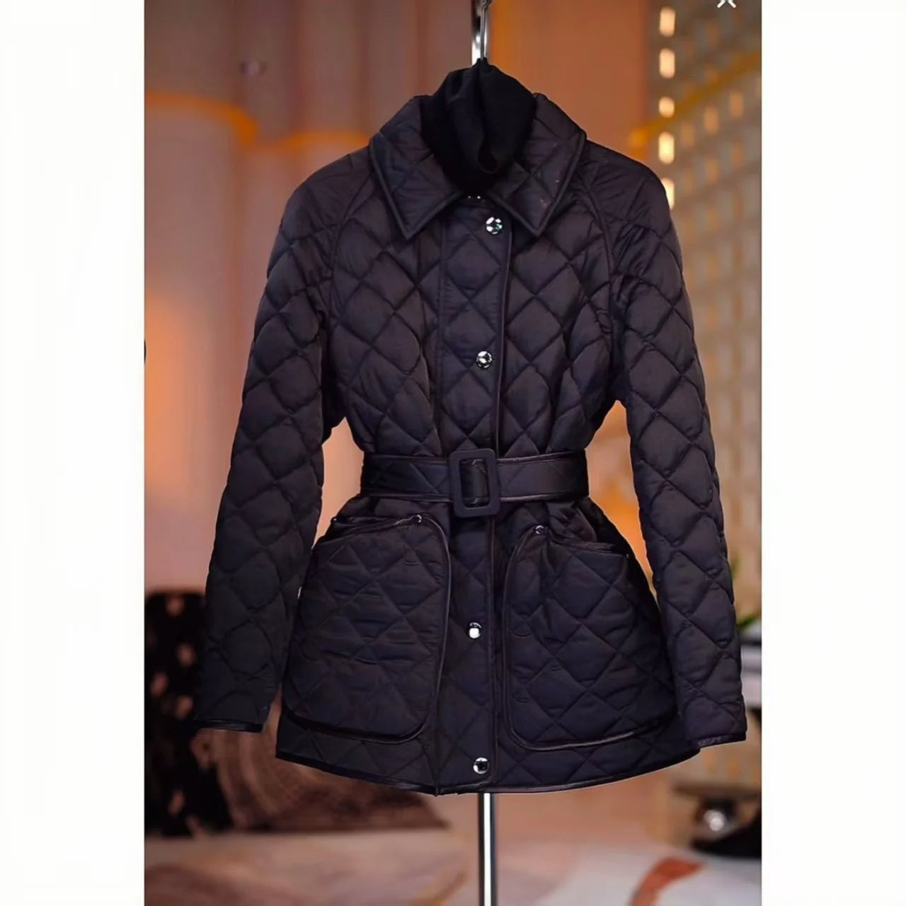 Adjustable Waist Women Jackets, Single Breasted Cotton Coat, Female Clothing, English Style Outerwear New Products, Winter, 2026